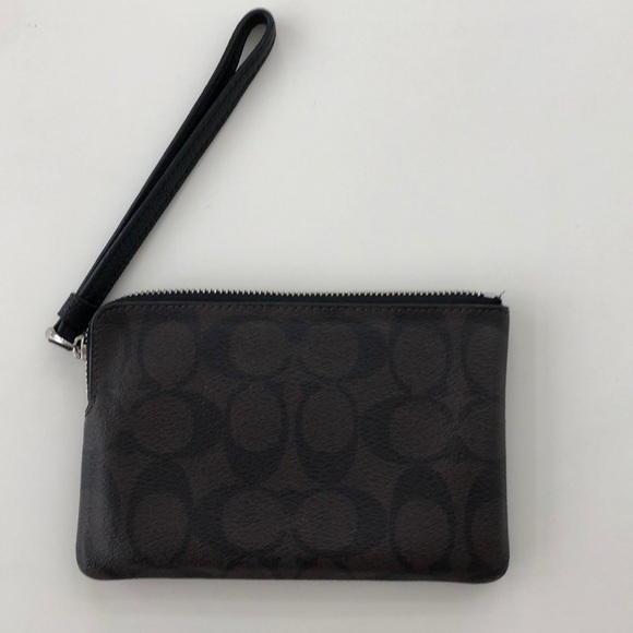 Coach Wristlet Dark Brown Signature Gold Front - Picture 3 of 10